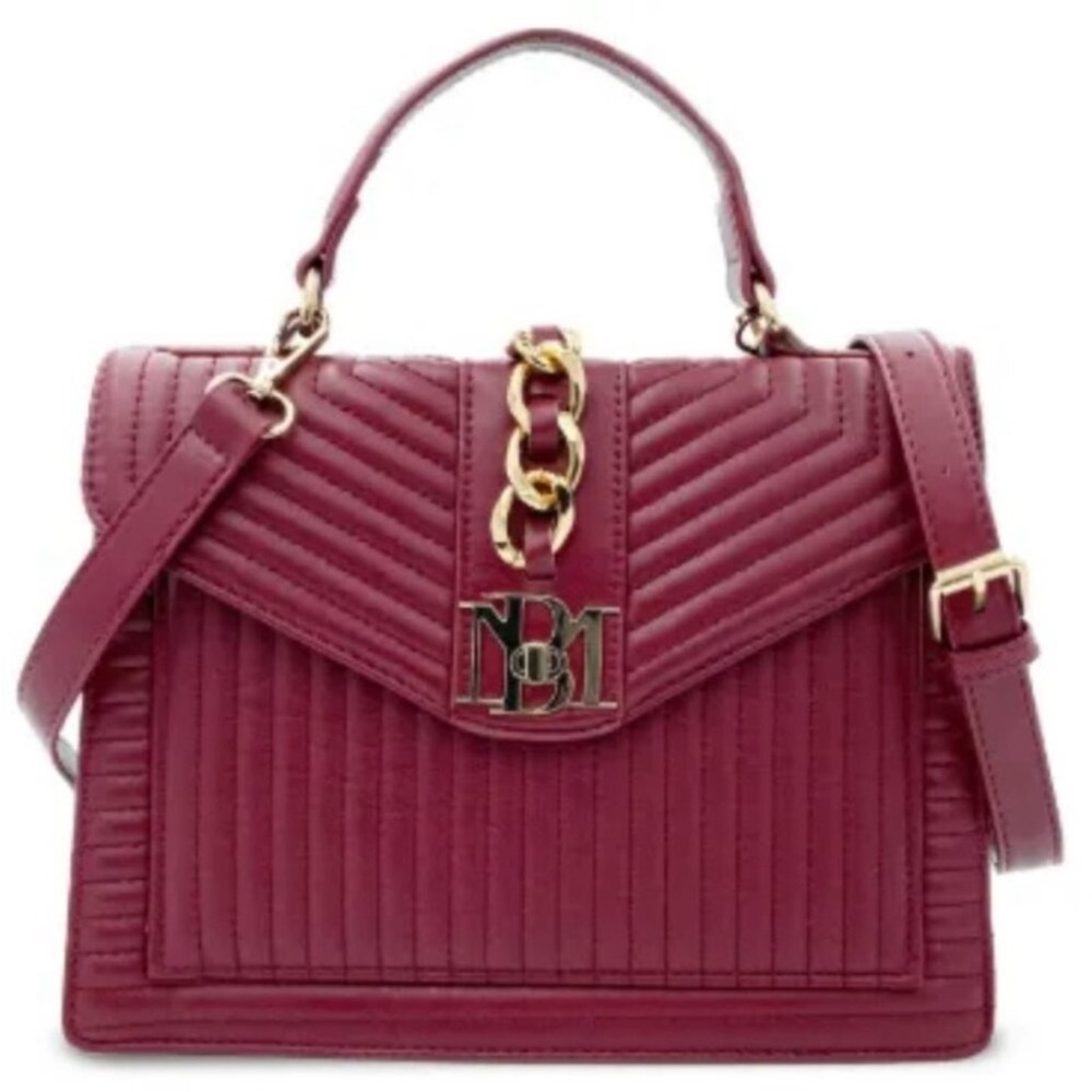 Badgley Mischka Burgundy Quilted 2Way Bag with Gold Chain Detail
